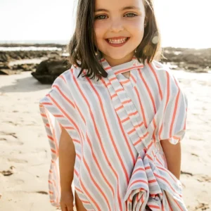Poncho Playa Rayas Flúor Rosa