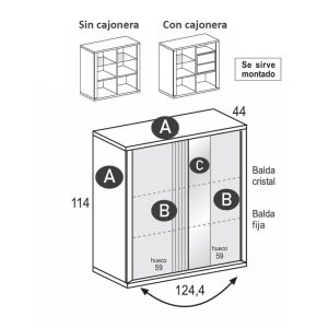 Vajillero 2 puertas Cristal y Lineas medio Aura