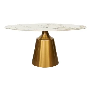 Mesa de comedor oval 160/180 base Coupra dorada piedra sinterizada